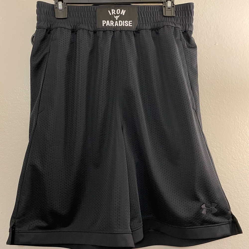 Under Armour Project Rock Iron Paradise Black Mesh Shorts Size Medium
